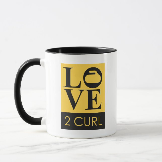 LOVE 2 CURL Coffee Mug - Yellow/Charcoal (Left)
