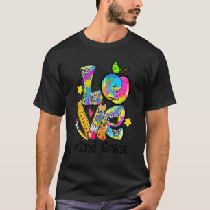 Love 2nd Grade Apple Tie Dye Leopard Teacher Back T-Shirt