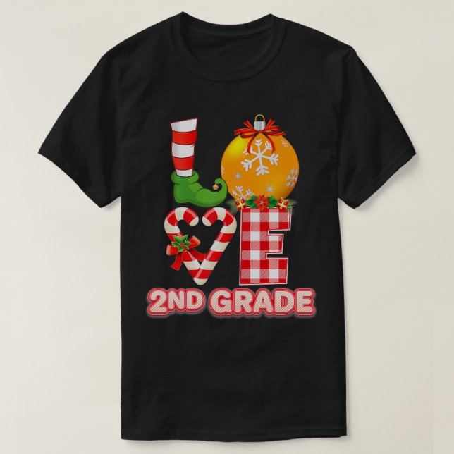 Love 2nd Grade Santa Elf Ugly Sweater Teacher Chri (Design Front)