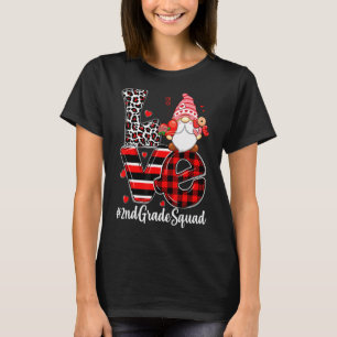 Love 2nd Grade Squad Gnome Teacher Leopard Buffalo T-Shirt