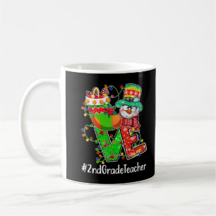 LOVE 2nd Grade Teacher Snowman Santa Hat Christmas Coffee Mug