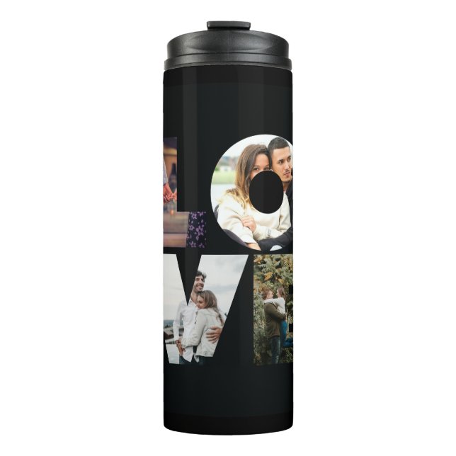 LOVE - 4 Couples/Family Photo Collage - Black Thermal Tumbler (Front)