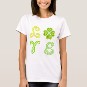 LOVE 4 Leaf Heart Diamonds St Patricks Day Fabric T-Shirt