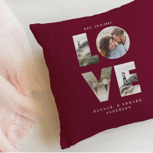 Love 4 photo simple modern personalised burgundy cushion