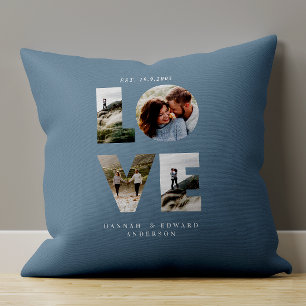 Love 4 photo simple modern personalised gift blue cushion