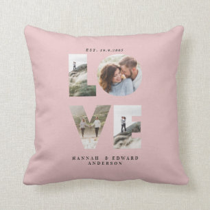 Love 4 photo simple modern personalised gift pink cushion
