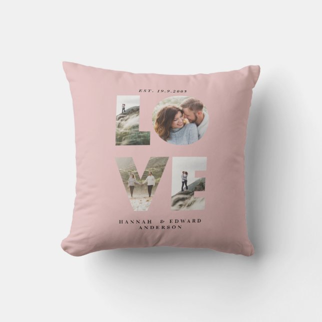Love 4 photo simple modern personalised gift pink cushion (Front)