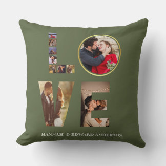 Love 4 photo simple modern personalised Sage Green Cushion