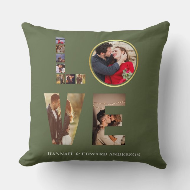 Love 4 photo simple modern personalised Sage Green Cushion (Front)