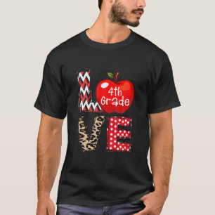 Love 4Th Grade Apple Leopard Teacher Kids Gift T-Shirt