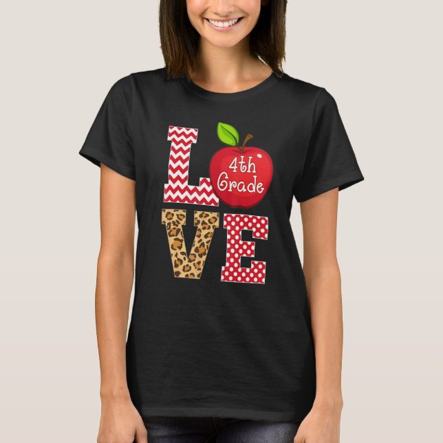 Love 4th Grade Apple Tees Gift Teacher Leopard (Front)