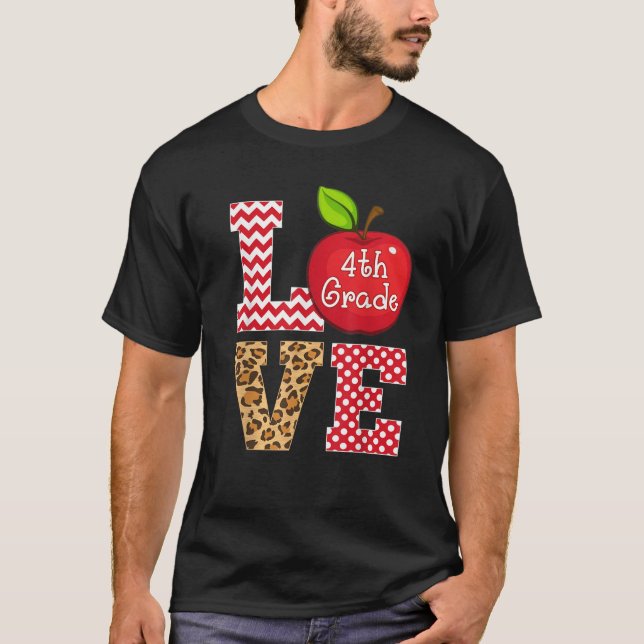 Love 4th Grade Apple Tees Gift Teacher Leopard (Front)