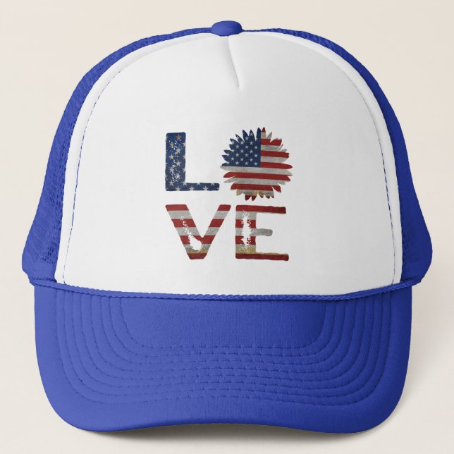 LOVE 4TH OF JULY PATRIOTIC GIFT  TRUCKER HAT (Front)