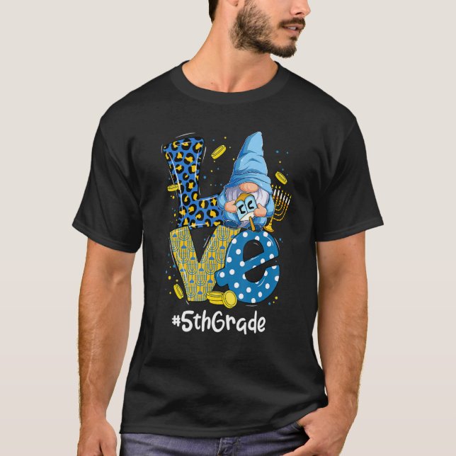 Love 5th Grade Leopard Gnome Happy Chanukah Hanukk T-Shirt (Front)