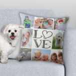 LOVE 8-Photo Collage (changeable background colour Cushion<br><div class="desc">Display eight of your favourite photos on this full-bleed photo collage design with the word LOVE in a silver grey watercolor and a changeable white background colour on the front and a changeable solid silver grey colour on the back. PHOTO TIP: For fastest/best results, choose a photo with the subject...</div>