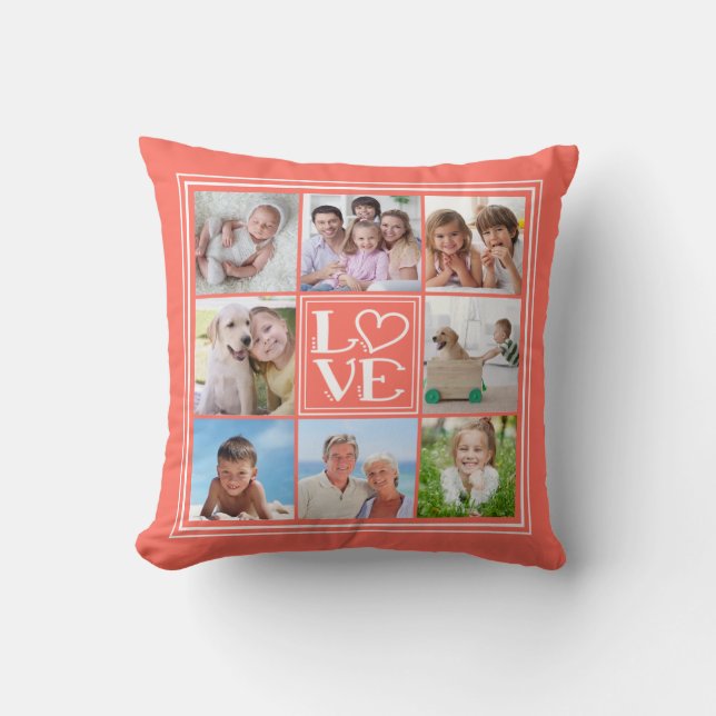 LOVE 8-Photo Collage (changeable solid colour) Cushion (Front)