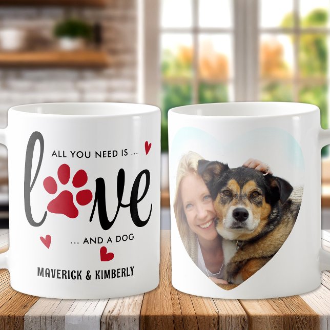 Love & a Dog Custom Heart Cute Pet Photo Valentine Coffee Mug (Creator Uploaded)