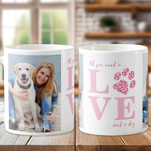 Love & a Dog Custom Pet Photo Pink Valentine's Day Coffee Mug