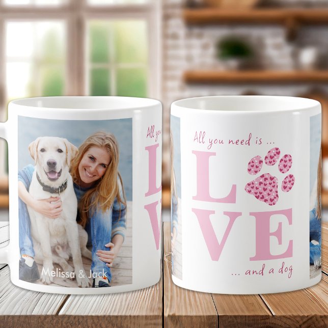 Love & a Dog Custom Pet Photo Pink Valentine's Day Coffee Mug (Creator Uploaded)