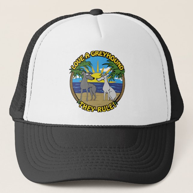 LOVE A GREYHOUND THEY RULE! TRUCKER HAT (Front)