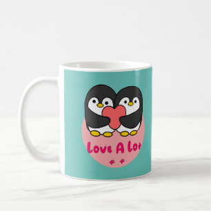 Love a lot Kawaii cute penguins holding red heart Coffee Mug