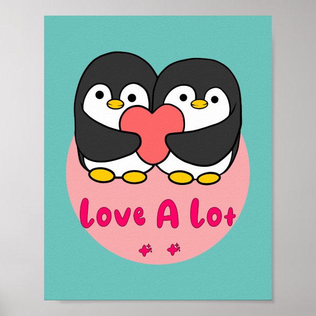 Love a lot Kawaii cute penguins holding red heart  Poster (Front)