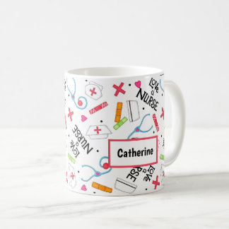 Love A Nurse Art Colourful White Name Personalised Coffee Mug