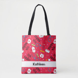 Love a Nurse Art Red Name Personalised Tote Bag