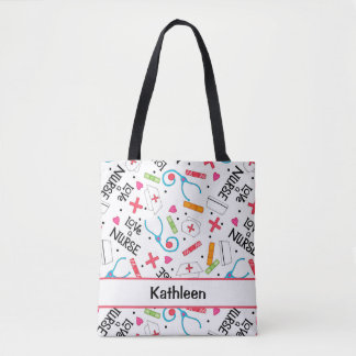 Love a Nurse Art White Name Personalised Tote Bag