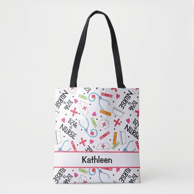 Love a Nurse Art White Name Personalised Tote Bag (Front)