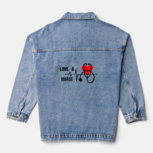 Love a Nurse Heart Stethoscope Design Denim Jacket