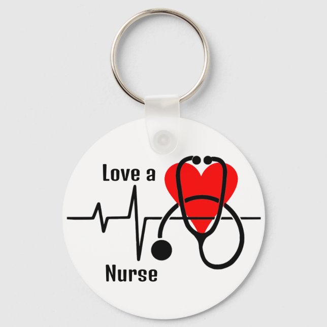 Love a Nurse Heart & Stethoscope Design Key Ring (Front)