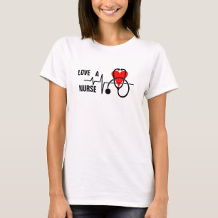 Love a Nurse Heart Stethoscope Design T-Shirt