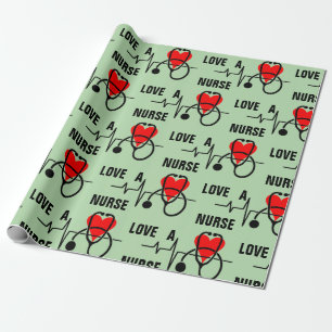 Love a Nurse Heart Stethoscope Design Wrapping Paper