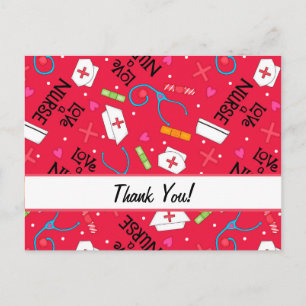Love A Nurse Red Thank You Customisable Postcard