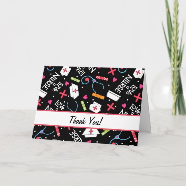 Love a Nurse Thank You Medical Art Black Card (Front)