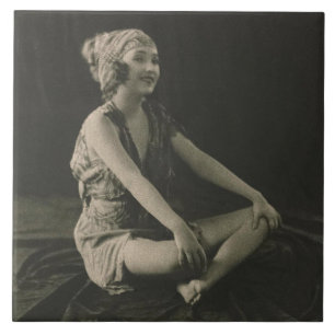 Love a Poor Maid Girl Sitting Cross Legs Ceramic Tile