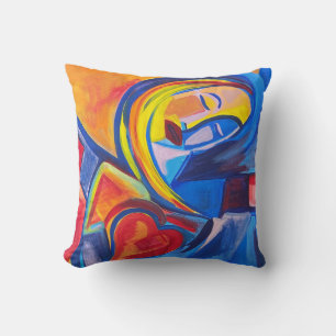 "Love" Abstract Girl With Heart Portrait Cushion