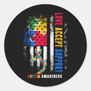 Love Accept Support Autism Awareness Month Ribbon Classic Round Sticker