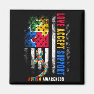 Love Accept Support Autism Awareness Month Ribbon Magnet