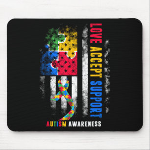 Love Accept Support Autism Awareness Month Ribbon Mouse Pad