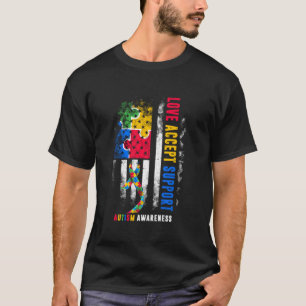 Love Accept Support Autism Awareness Month Ribbon  T-Shirt