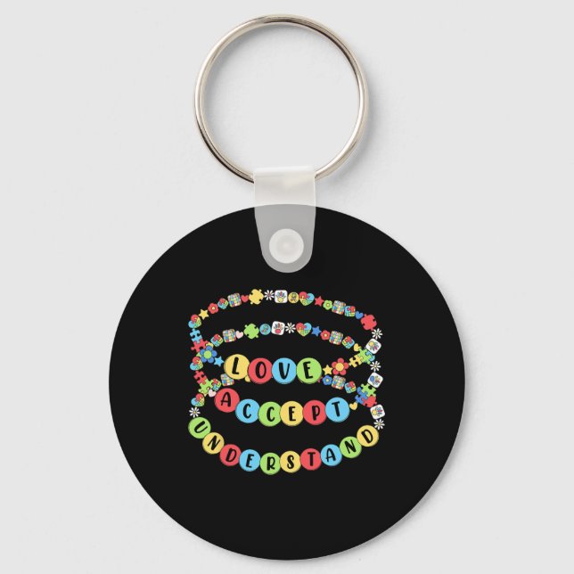 Love Accept Understand Autism Awareness Beaded Bra Key Ring (Front)