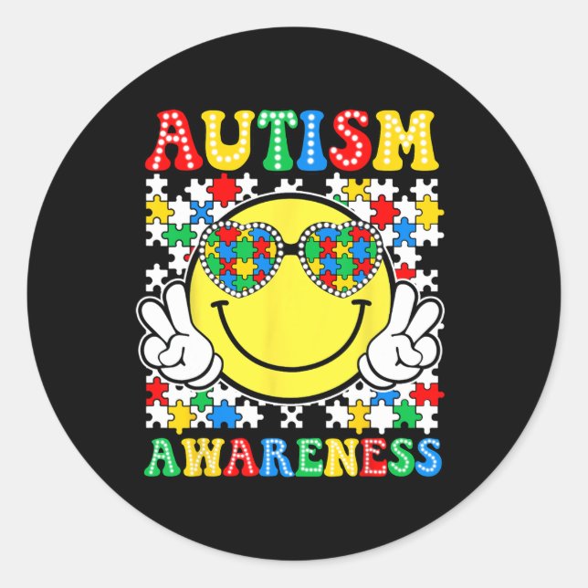 Love Accept Understand Autism Awareness Support Sq Classic Round Sticker (Front)