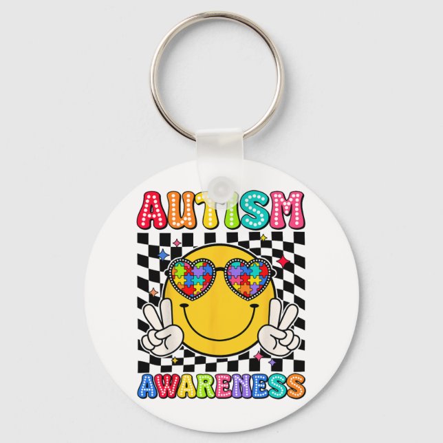 Love Accept Understand Autism Awareness Support Sq Key Ring (Front)
