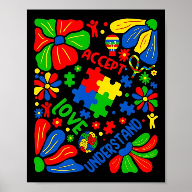 Love Accept Understand Autism Boho Flower  Poster (Front)