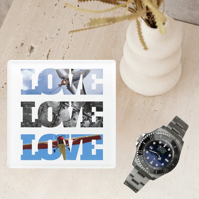 LOVE aeroplane,aircraft, aviation,home decor, Glass Coaster (Creator Uploaded)
