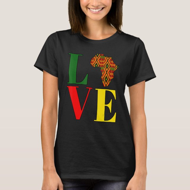Love Africa Kente Afrocentric Black History Month  T-Shirt (Front)