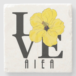 LOVE Aiea Hawaii Yellow Hibiscus Stone Coaster