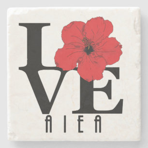 LOVE aiea Red Hibiscus Stone Coaster
